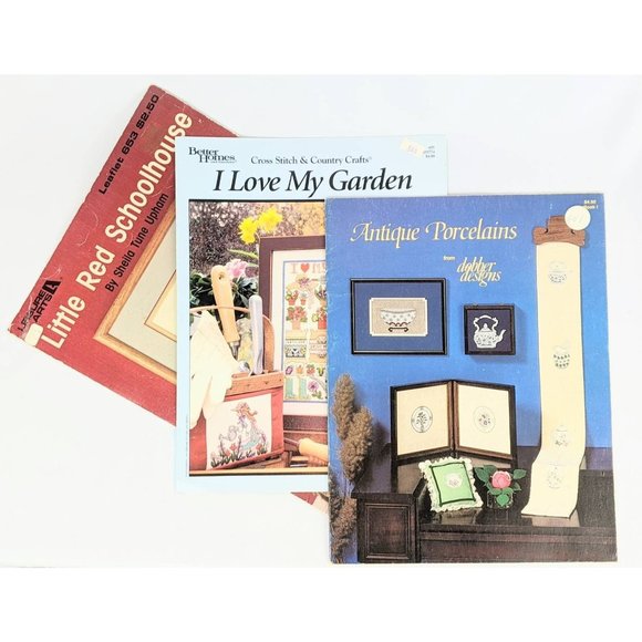 Set of 3 Vtg Country Cross Stitch Farmhouse Decor Shabby Chic Needlepoint Decor - Picture 2 of 8